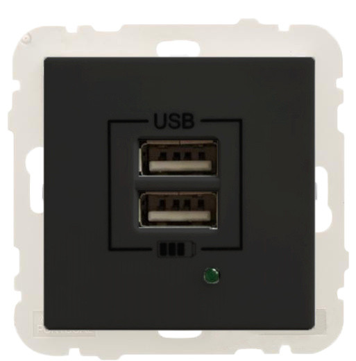 Розетка Logus 45439 TPM USB Charger type «A» 2А (черная матовая)