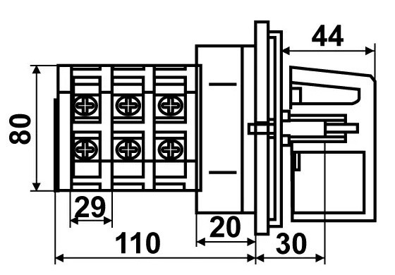 Пакетный переключатель Аско-Укрем ПКП Е9 2.832 A0110010029 (1-0-2 2 полюса) - фото №3