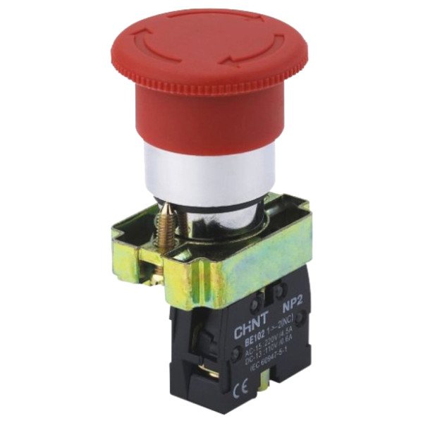 Кнопка грибок Chint Ø40мм с фиксацией NP2-BS545 без подсветки красная 1NO+1NC IP40 (574016)