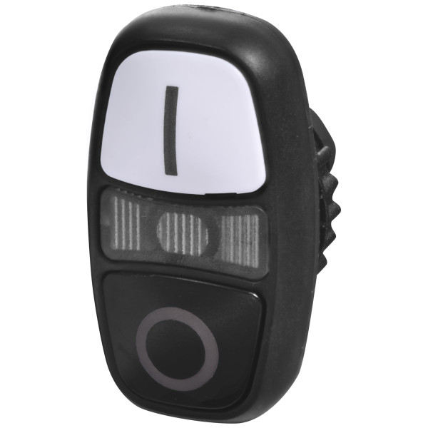 Двойная кнопка-модуль ETI NSE-PB2I/WC-IO с подсветкой «I/0» черная/белая (4774073)