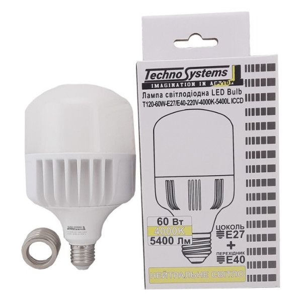 Світлодіодна лампа TNSy LED Bulb-T160-60W-E27-E40-220V-4000K-5400L Alum ICCD (TNSy5000512) - фото №4