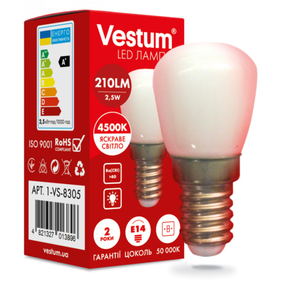 Лампа LED Vestum SMD 1-VS-8305 2,5Вт 4500K E14 для холодильника