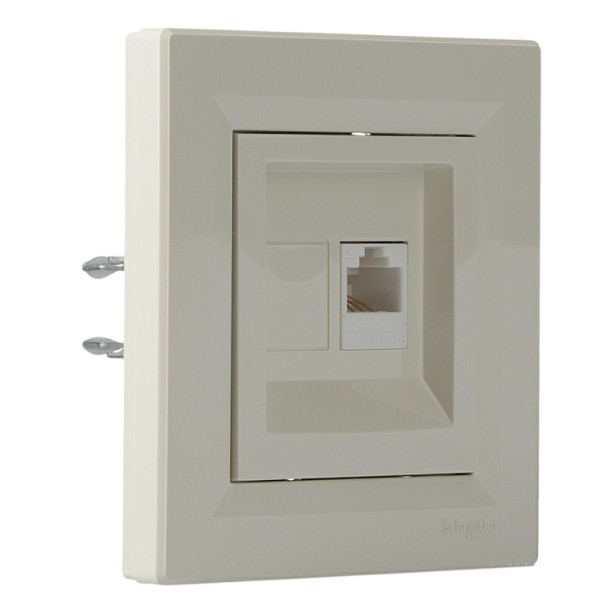 Розетка компьютерная одинарная RJ45 кат.5е UTP кремовая Asfora, EPH4300123 - фото №1