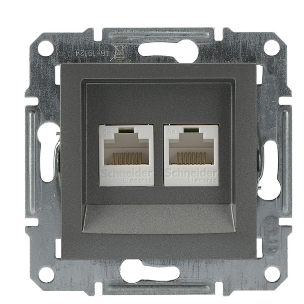 Розетка компьютерная 5eUTP двойная без рамки сталь Asfora, EPH4400162