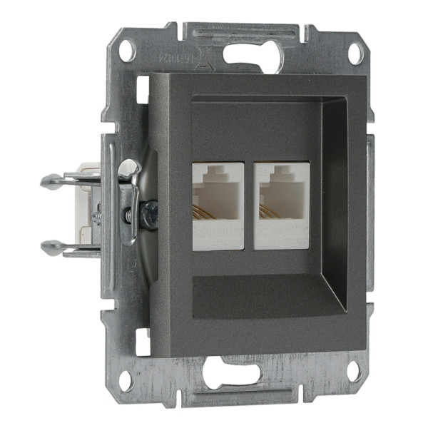 Розетка компьютерная 5eUTP двойная без рамки сталь Asfora, EPH4400162 - фото №1