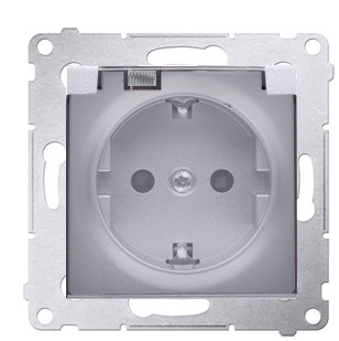 Електрична розетка Kontakt Simon Simon 54 Premium DGSZ1BZ.01/43A IP44 із заземленням шторками та прозорою кришкою (срібло)