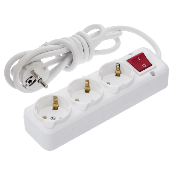 Тримісний подовжувач NE-AD 3014-3A з з/к та кнопкою 3м