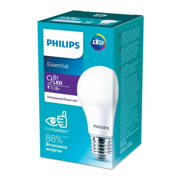 Лампа светодиодная Philips ESS LEDBulb 9Вт 900Лм E27 830 1CT/12 RCA - фото №1