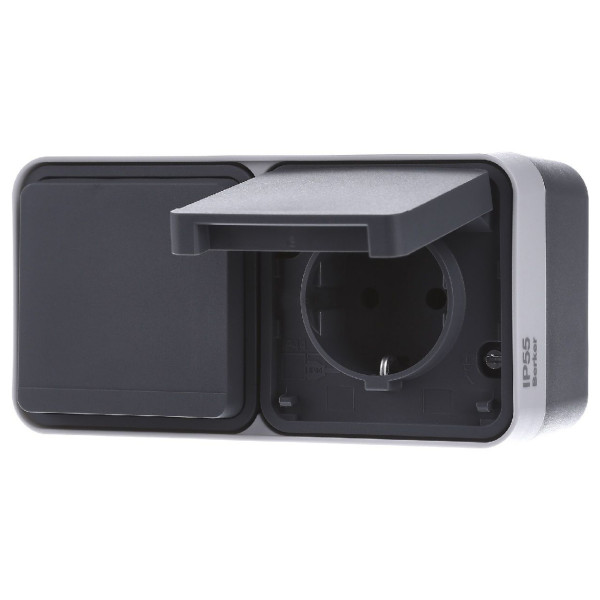 Розетка двойная с з/к и крышкой Berker W.1 - фото №1