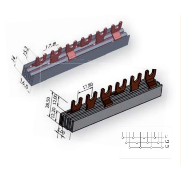 Вилочная шина питания ETI 2921017 IZ 12/3F/9 3p 9М 0,16м - фото №1