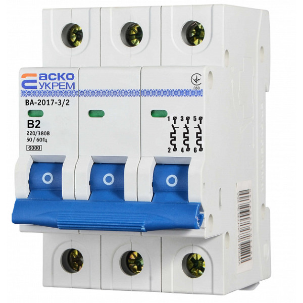 Модульный автоматический выключатель Аско-Укрем ВА-2017/B 3р 2А (A0010170059) - фото №2
