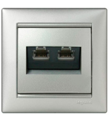 Механизм розетки компьютерной 2xRJ-45 UTP Cat.5e Valena алюминий - фото №1