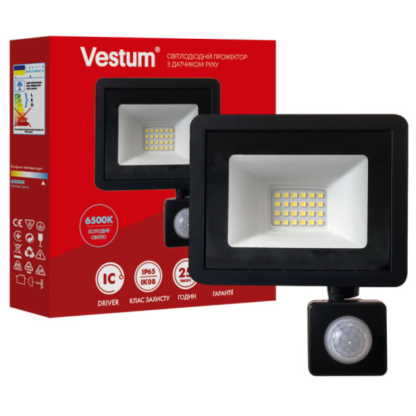 Світлодіодний прожектор з датчиком руху Vestum 1-VS-3021 30Вт 6500K IP65 - фото №1