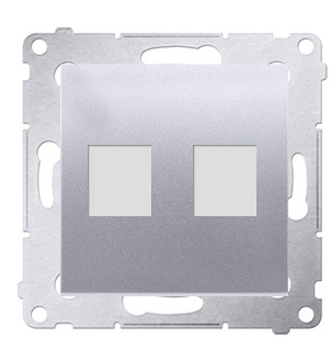 Пряма інформаційна розетка Kontakt Simon Simon 54 Premium DKP2.01/43 під 2xRJ45 Keystone із супортом (срібло)