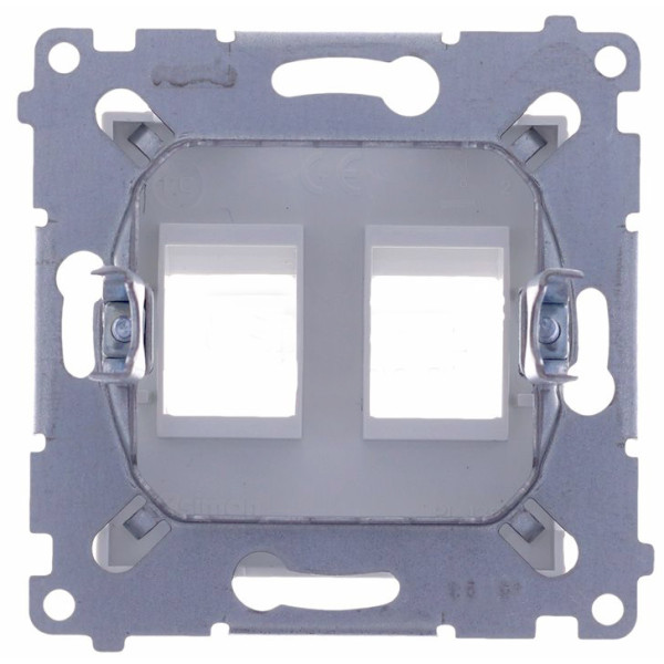 Пряма інформаційна розетка Kontakt Simon Simon 54 Premium DKP2.01/43 під 2xRJ45 Keystone із супортом (срібло) - фото №1