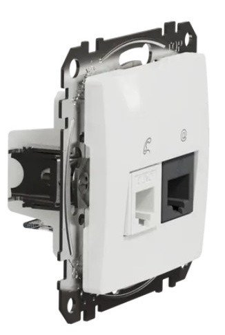 Телефонная/компьютерная розетка Schneider Electric Sedna Design & Elements RJ11+RJ45 кат. 6 UTP белая SDD111468 - фото №1