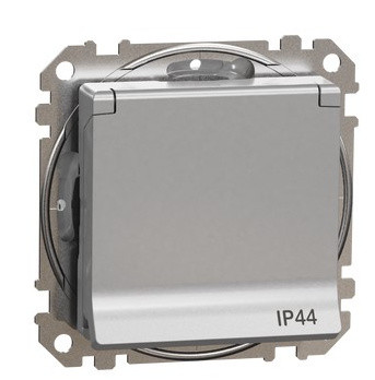 Розетка Schneider Electric Sedna Design & Elements с заземлением шторками и крышкой IP44 алюминий SDD213024
