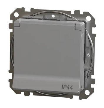 Розетка Schneider Electric Sedna Design & Elements с заземлением шторками и крышкой IP44 алюминий SDD213024 - фото №4