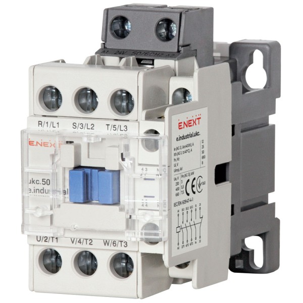 Контактор e.industrial.ukc.50.24, 50А, 24В, 3P, no+nc E-Next