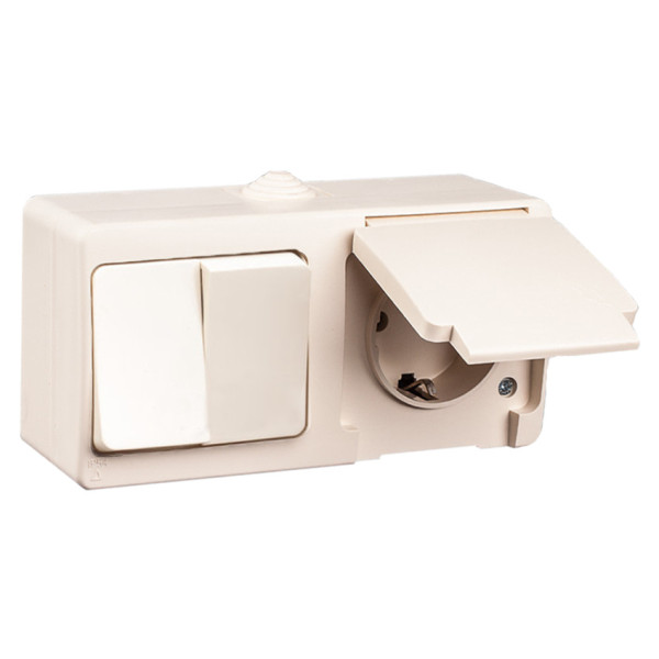 Блок выключатель 2-клавишный + розетка Gunsan Nemli крем