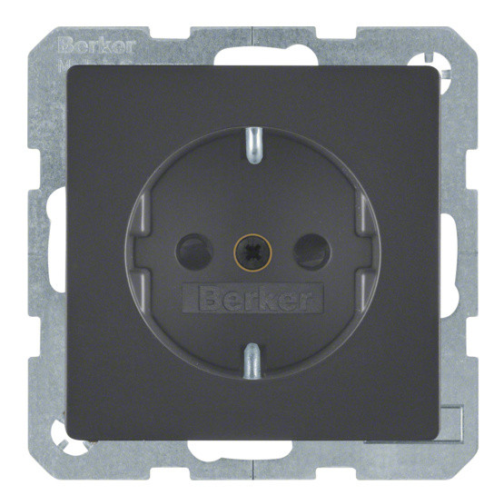 Розетка с з/к и шторками антрацит Berker Q.х