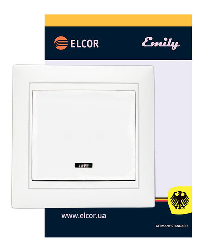 Одинарный выключатель Elcor Emily 9215 (211543) с подсветкой (белый) - фото №1