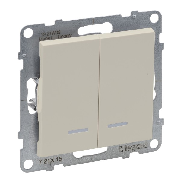 Вимикач двоклавішний 10А з автоматичними клемами, з підсвіткою Legrand SUNO (слонова кістка) 721215