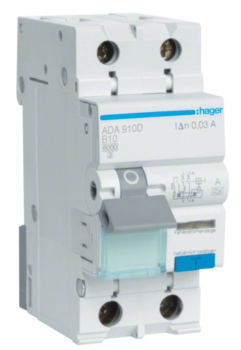 Диференційний автомат Hager ADA910D B 10A 1P+N 6кА 30мА A