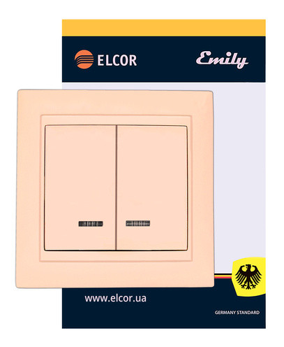 Подвійний вимикач Elcor Emily 9215 (211553) з підсвічуванням (кремовий) - фото №1