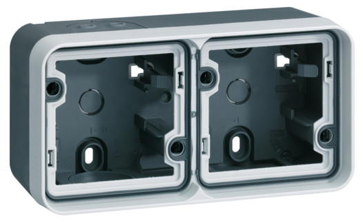 Горизонтальный подрозетник с рамкой на 2 места, серый, W.1