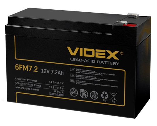 Свинцово-кислотный аккумулятор Videx 6FM7.2 7.2мАч 12В (6FM7.2 1CB)
