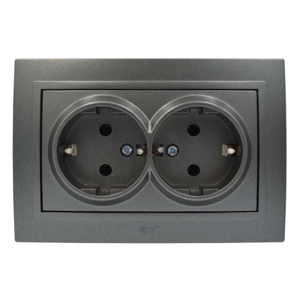 Розетка ELBI ZENA Silverline чорний металік 2-на з заземленням ( 500-011100-907 )