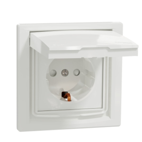 Розетка із захисними шторками та кришкою біла Asfora, EPH3100321