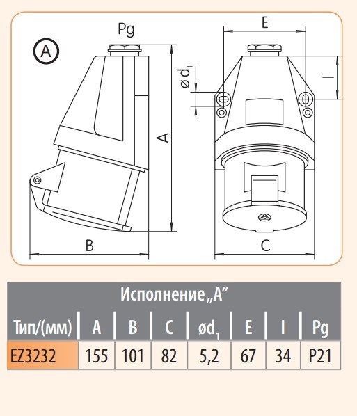 Настенный силовой разъем ETI 004482037 EZ-3232 IP44 (32A 230V 2P+PE) - фото №1