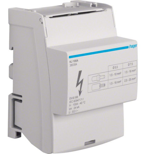 Разветвительный блок Hager KJ100A In=100A 4P ширина 71мм