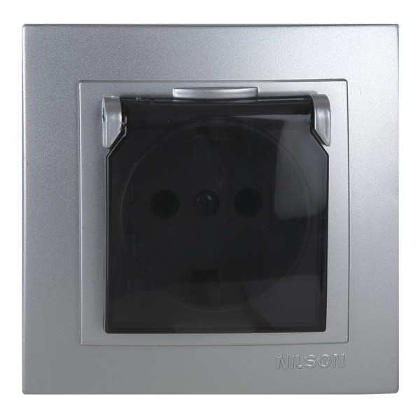 Розетка Nilson Touran срібло 1-на з заземленням з кришкою ( 24131018 )