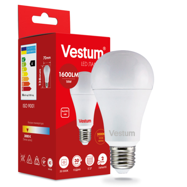 Лампа LED Vestum A70 18Вт 3000K E27 - фото №1