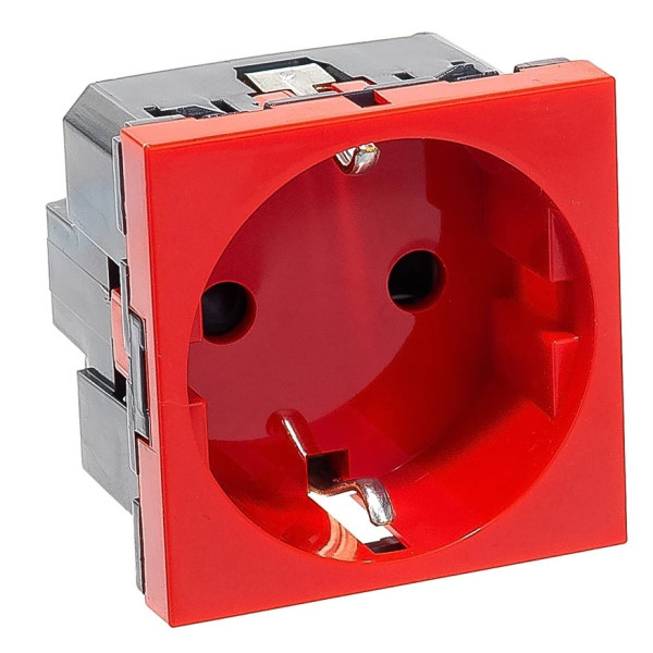 Механизм розетки Legrand Mosaic 2P+E красная 2 модульная - фото №2