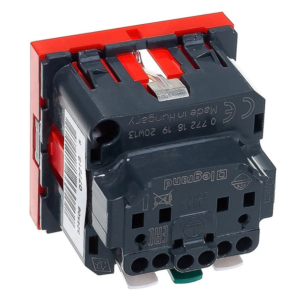 Механизм розетки Legrand Mosaic 2P+E красная 2 модульная - фото №3