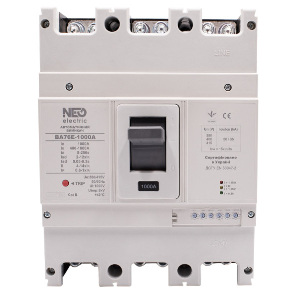 Автоматичний вимикач в литому корпусі NEO ВА76E-1000А 3Р 50kA 415В тип 2 (Б00046390) - фото №1
