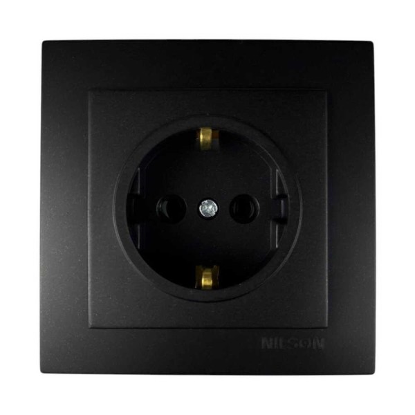 Розетка Nilson Touran чорная мат 1-я с заземлением ( 24381017 )