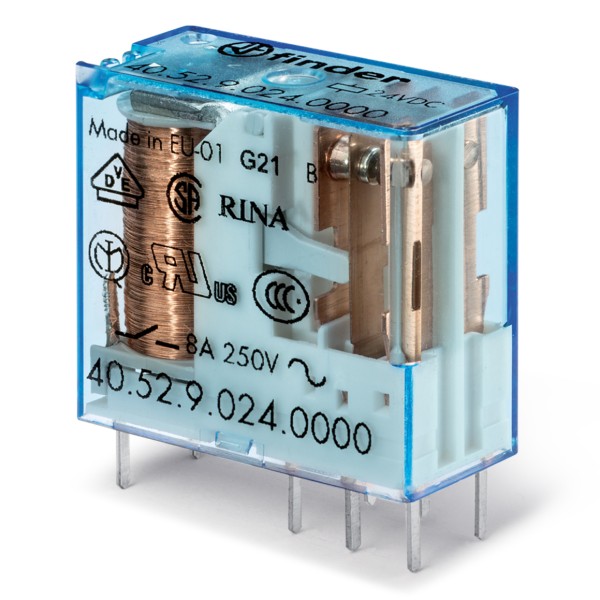 Миниатюрное реле Finder 2CO 8A 24В DC с блокировкой кнопки (465290240040)