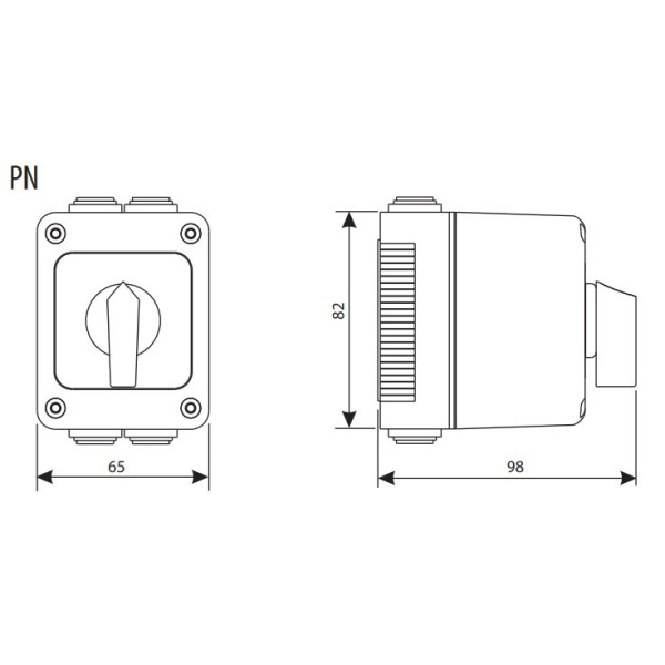 Кулачковий перемикач у корпусі ETI 004773155 CS 25 90 PN (1p "0-1" IP65 25A) - фото №3