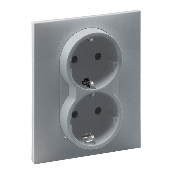 Розетка двойная 2х2К+З 16А/250В со шторками Legrand SUNO (алюминий) 721326