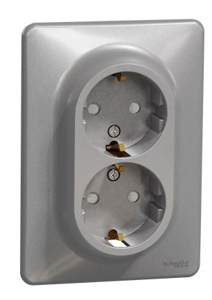Двойная розетка Schneider Electric Sedna Design с заземлением и шторками алюминий SDD313221