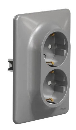 Двойная розетка Schneider Electric Sedna Design с заземлением и шторками алюминий SDD313221 - фото №1