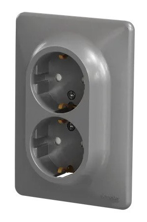 Двойная розетка Schneider Electric Sedna Design с заземлением и шторками алюминий SDD313221 - фото №4