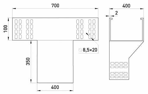 Вертикальный Т-отвод E.Next AG40-10A 400х100мм - фото №1