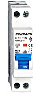Автомат вимикач 10А 1P+N 4,5кА х-ка, Schrack