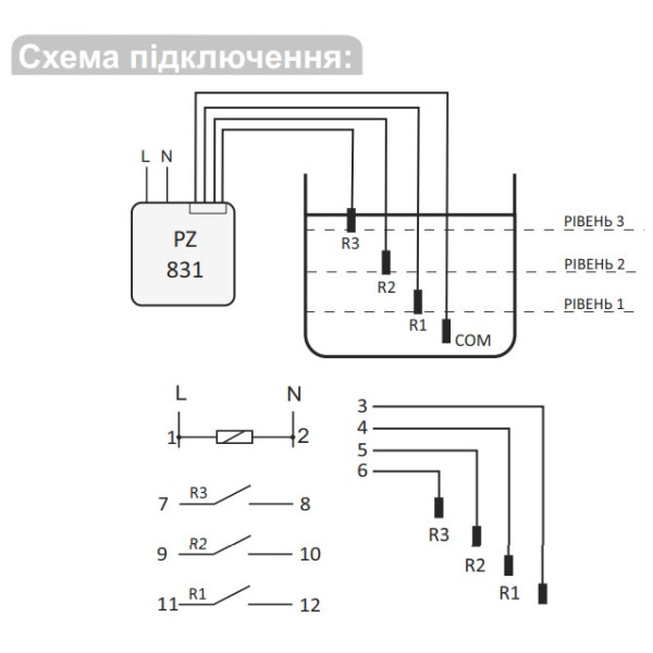 Трехуровневое реле контроля уровня жидкости F&F PZ-831RC (с регулировкой чувствительности) - фото №3